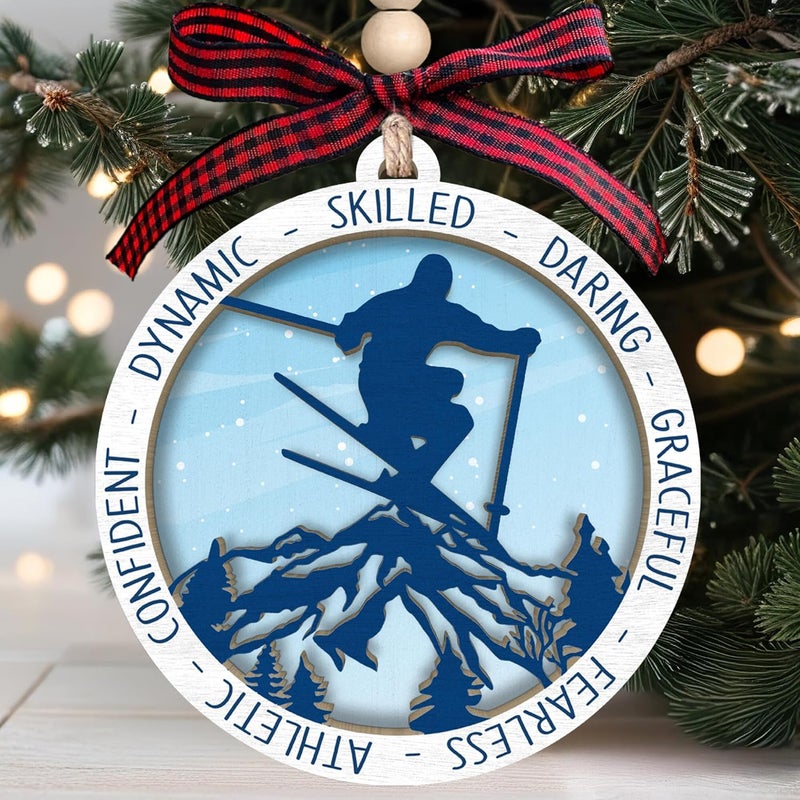 MAPDTWO Ski Ornament - Skier Ornaments for Christmas Tree, Snow Skiing Ornaments - Ski Gifts for Men, Boys, Skiers, Lovers - Skier Lover Gifts - 2 Layered Wood Ornament 2025 - Image 1